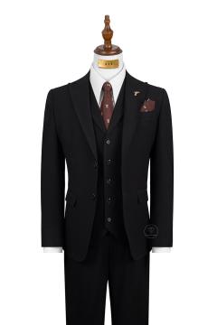 Bộ Suit Đen Trơn Phối Đột Chỉ Viền Modern Fit TGS375